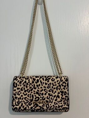 Lilly Pulitzer Kat Leopard Haircalf Crossbody Bag Purse Gold Chain
